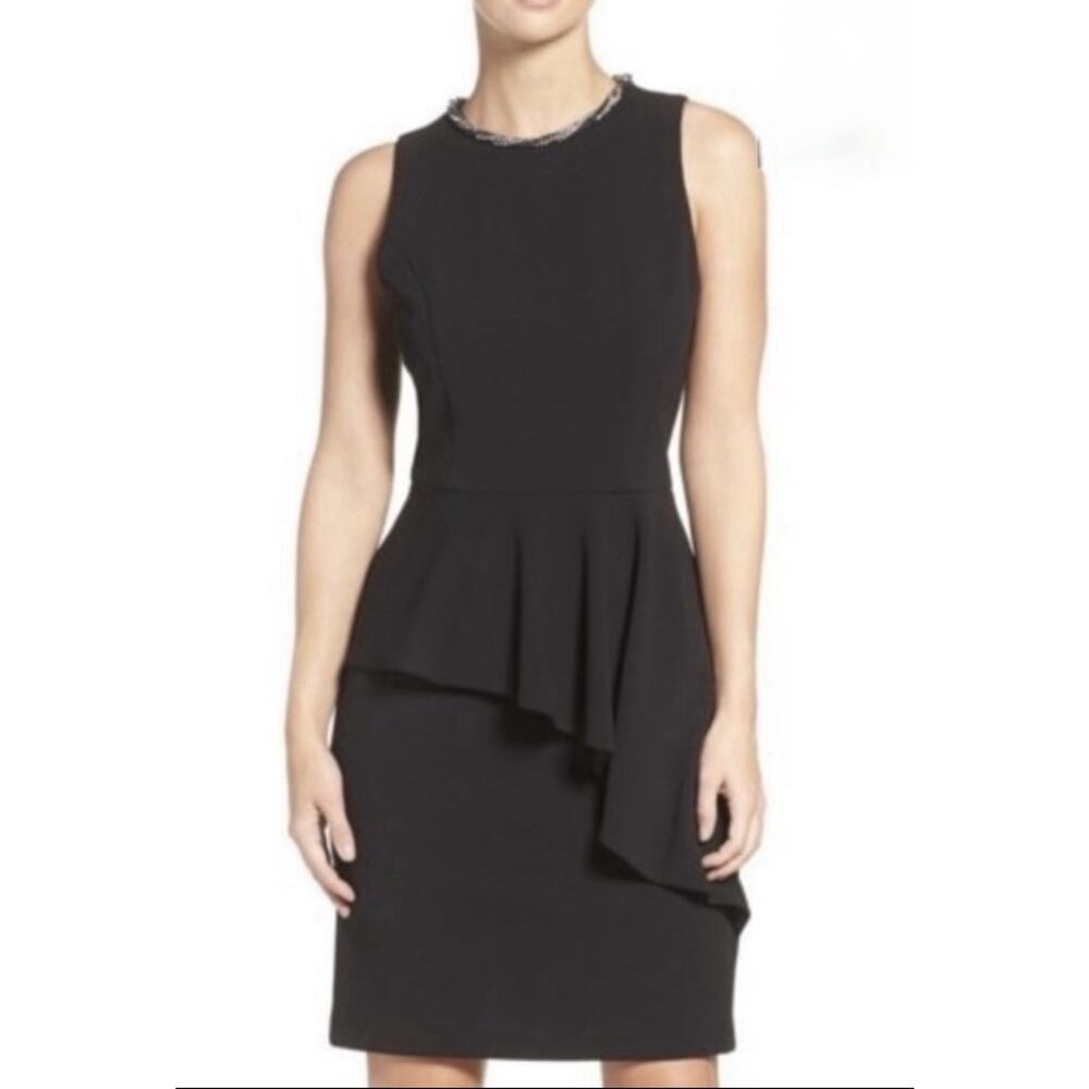 Eliza J Embellished Peplum Sheath Dress Black Woman’s Size 4P